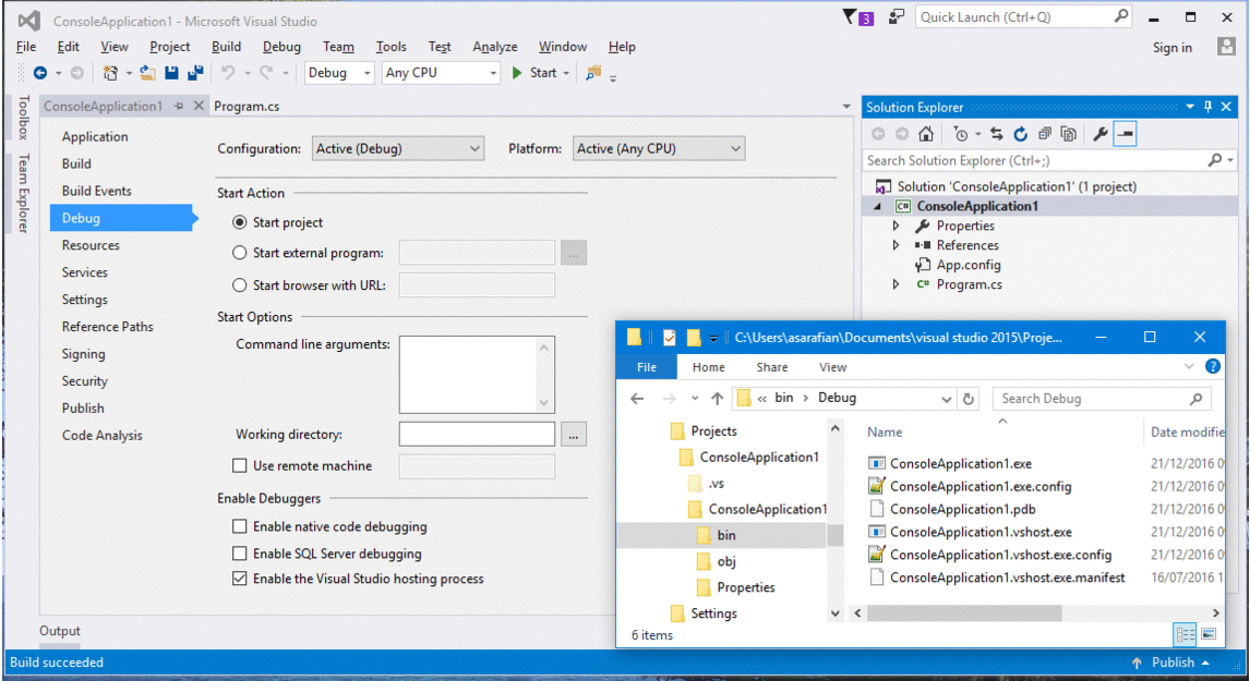 Disable Visual Studio hosting process